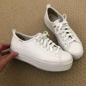 Keds White Leather Platform Sneakers Size 7, excellent condition.